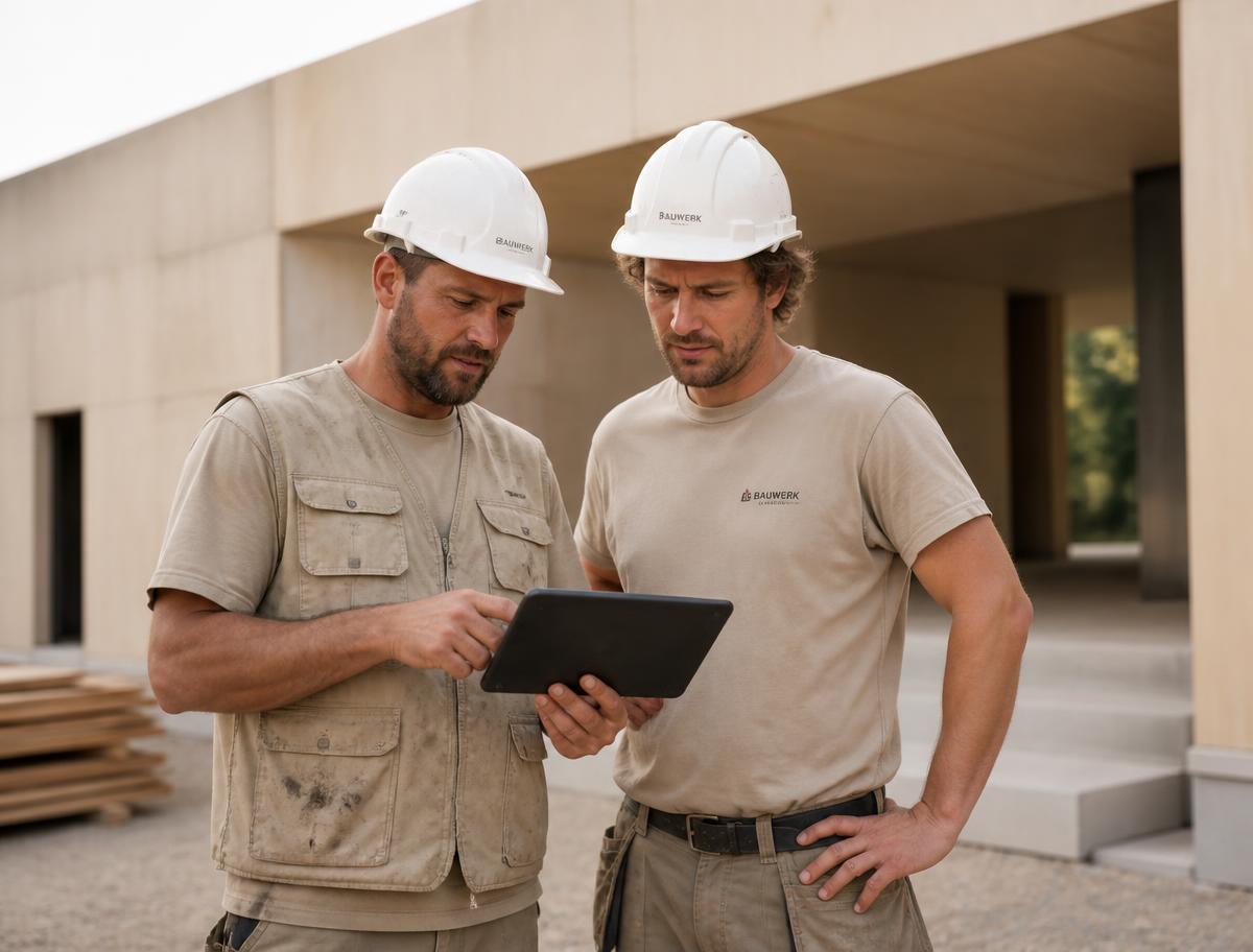 Artisans du bâtiment suisses consultant leur site web sur un chantier